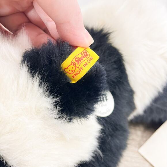 Steiff Manschli Black White Panda Bear Plush Toy Laying Down - Picture 7 of 13